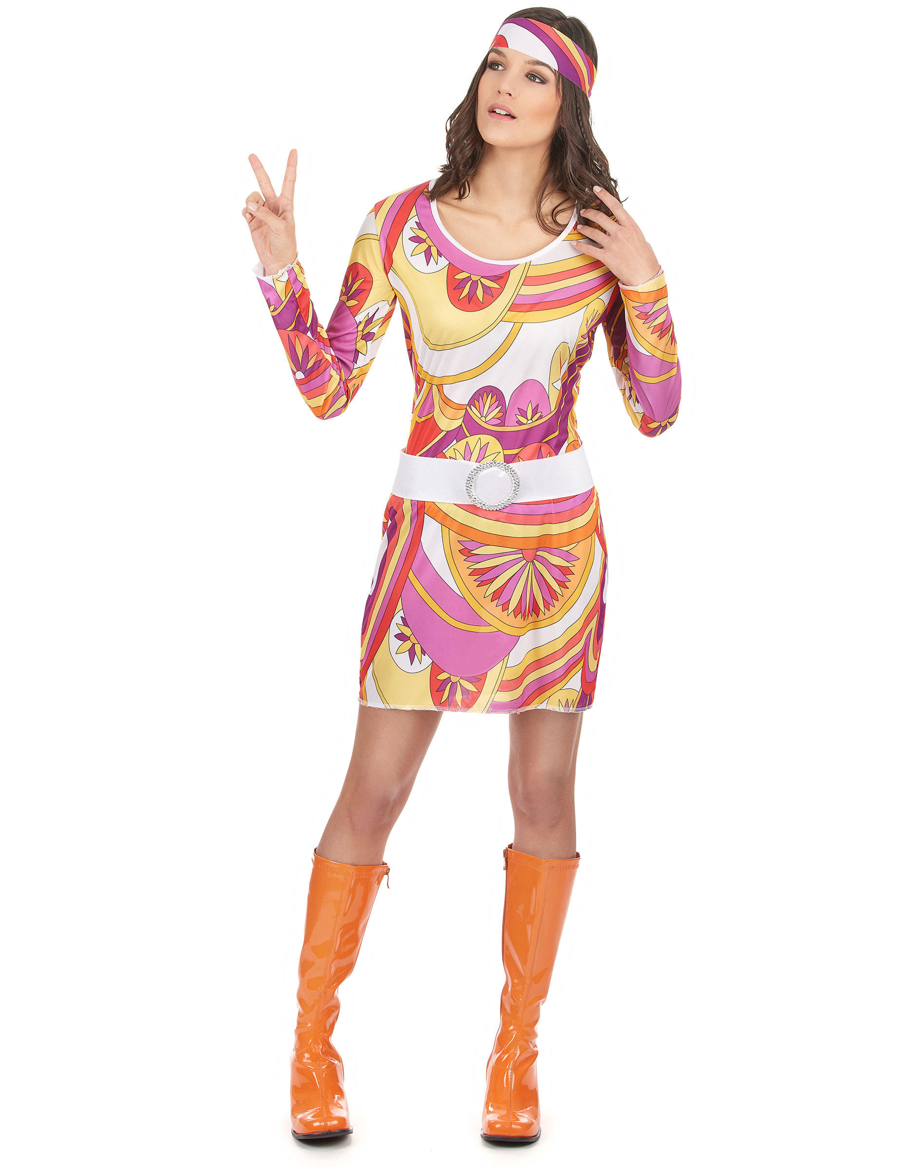 Déguisement hippie rose et orange femme