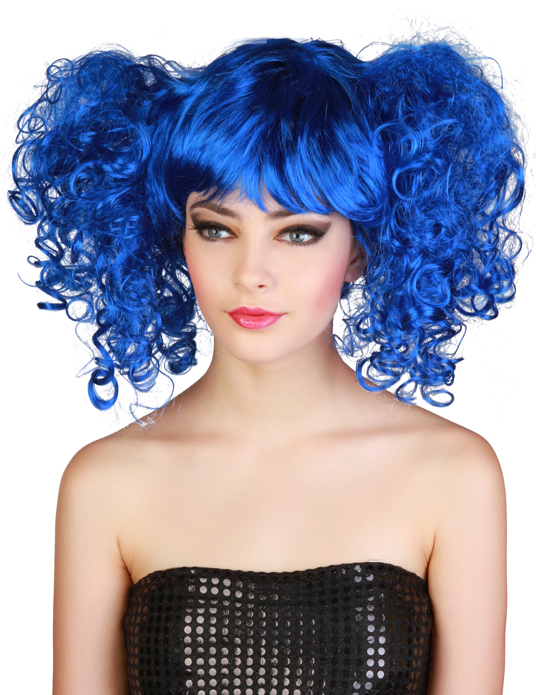 Perruque bleue à couettes femme