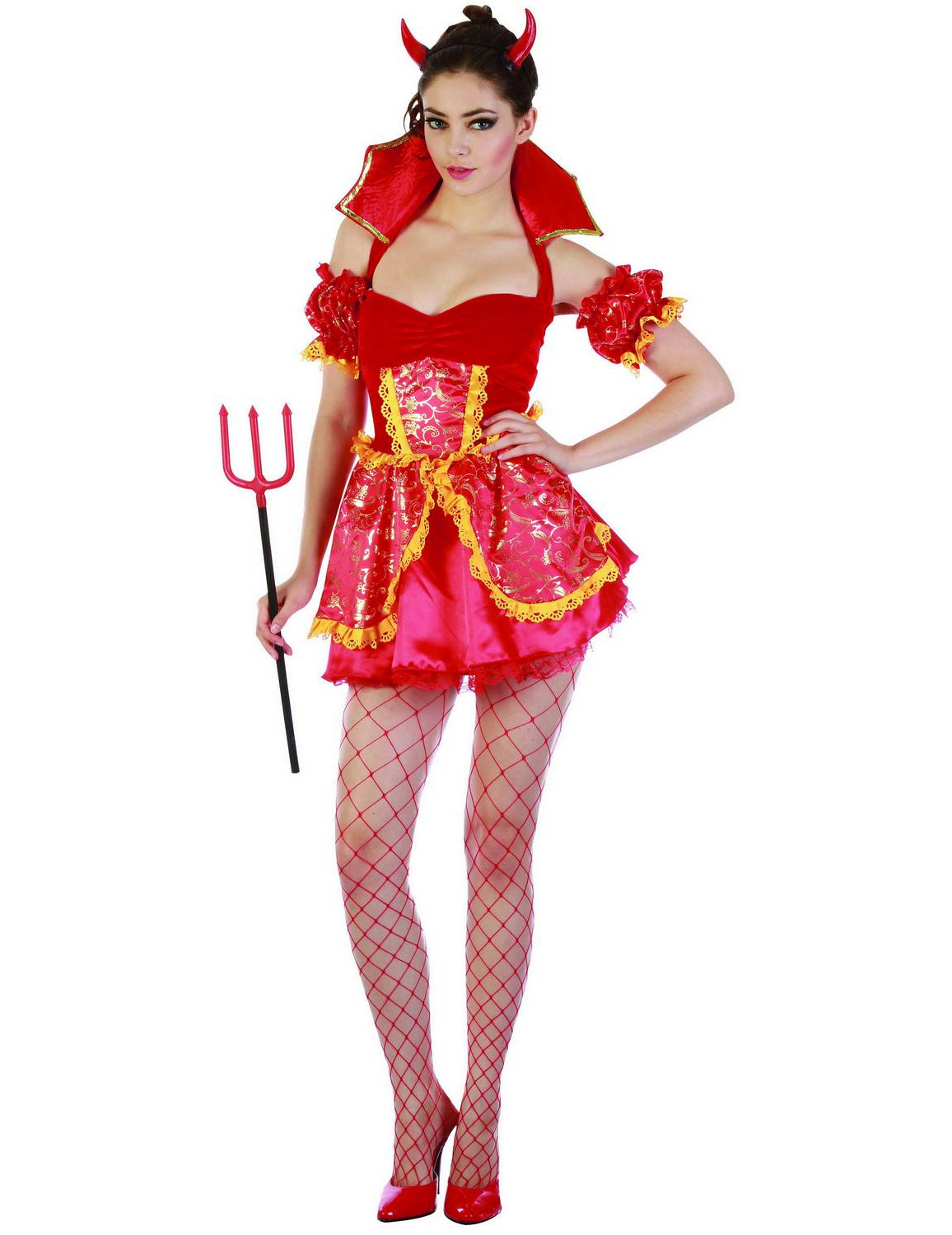 Déguisement diablesse sexy femme rouge et doré