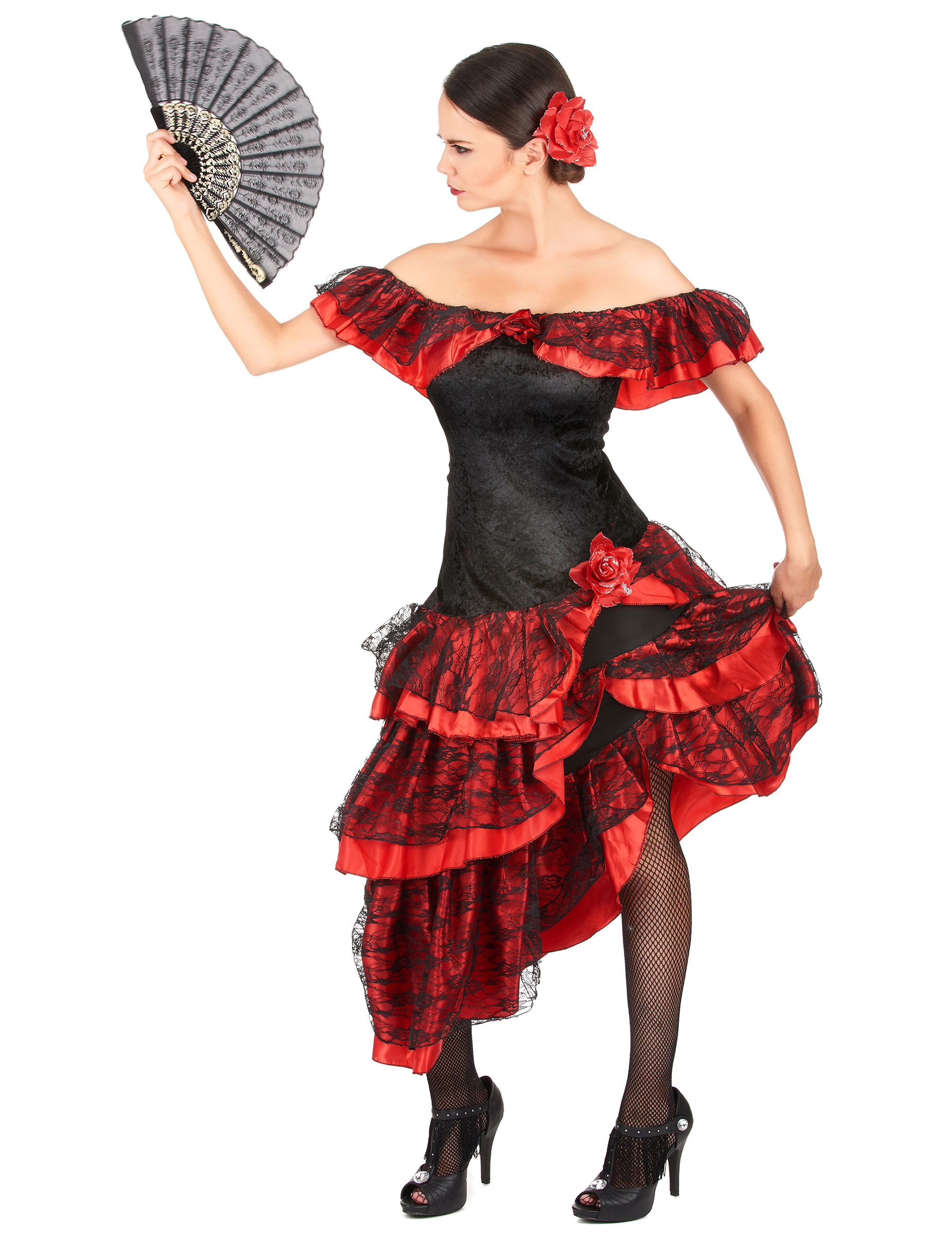 Déguisement danseuse de flamenco femme rouge et noir