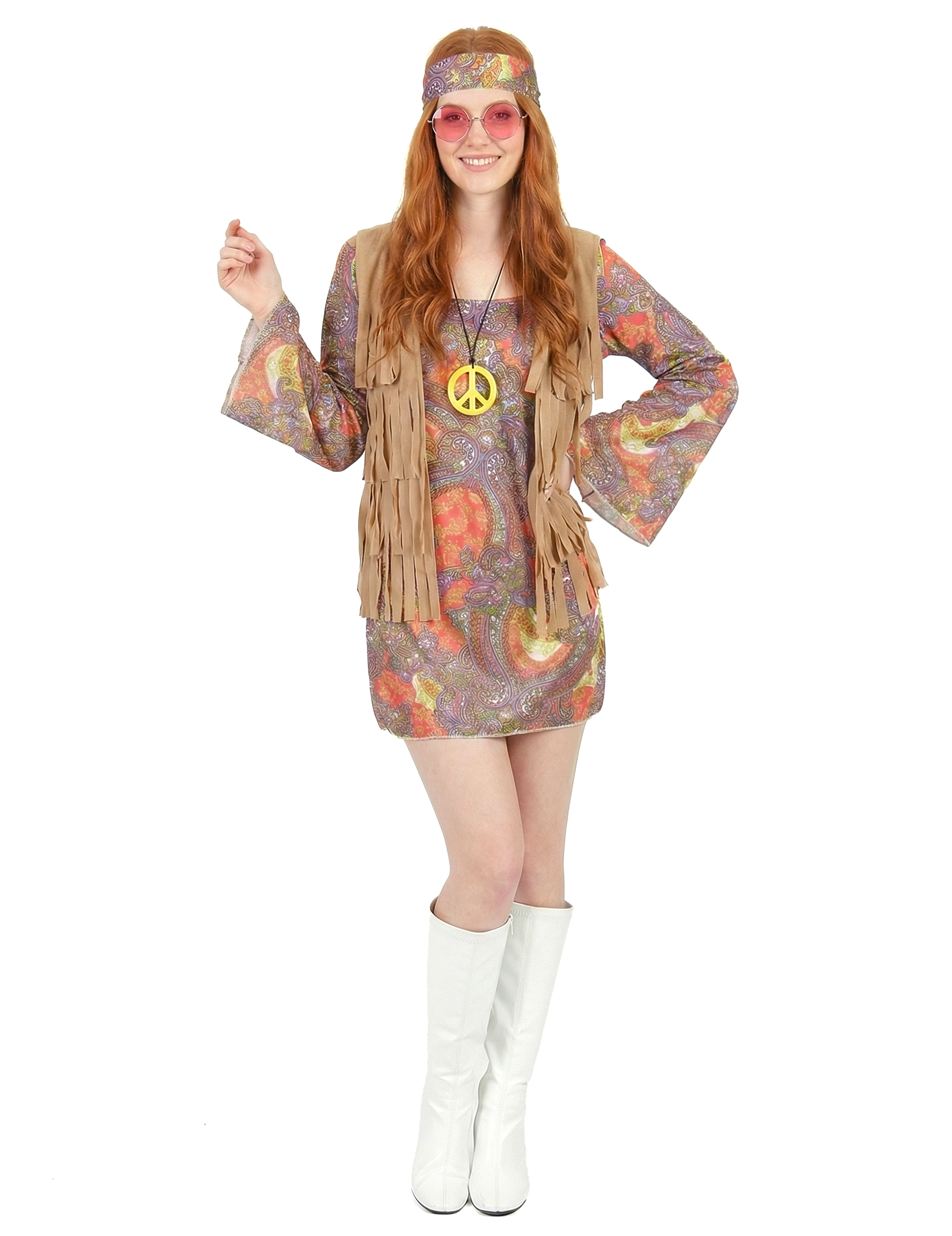 Déguisement hippie rouge et violet femme