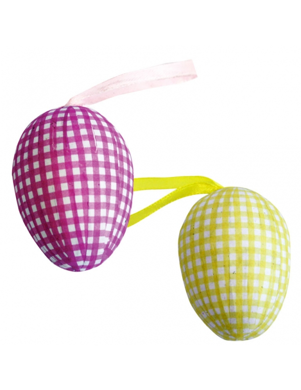 6 Oeufs décoratifs roses et jaunes Pâques