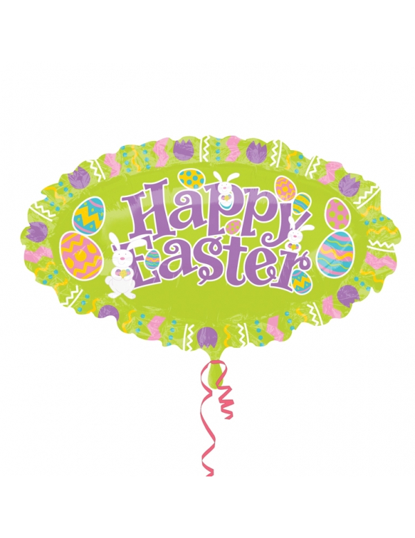 Ballon aluminum ovale Happy Easter Pâques