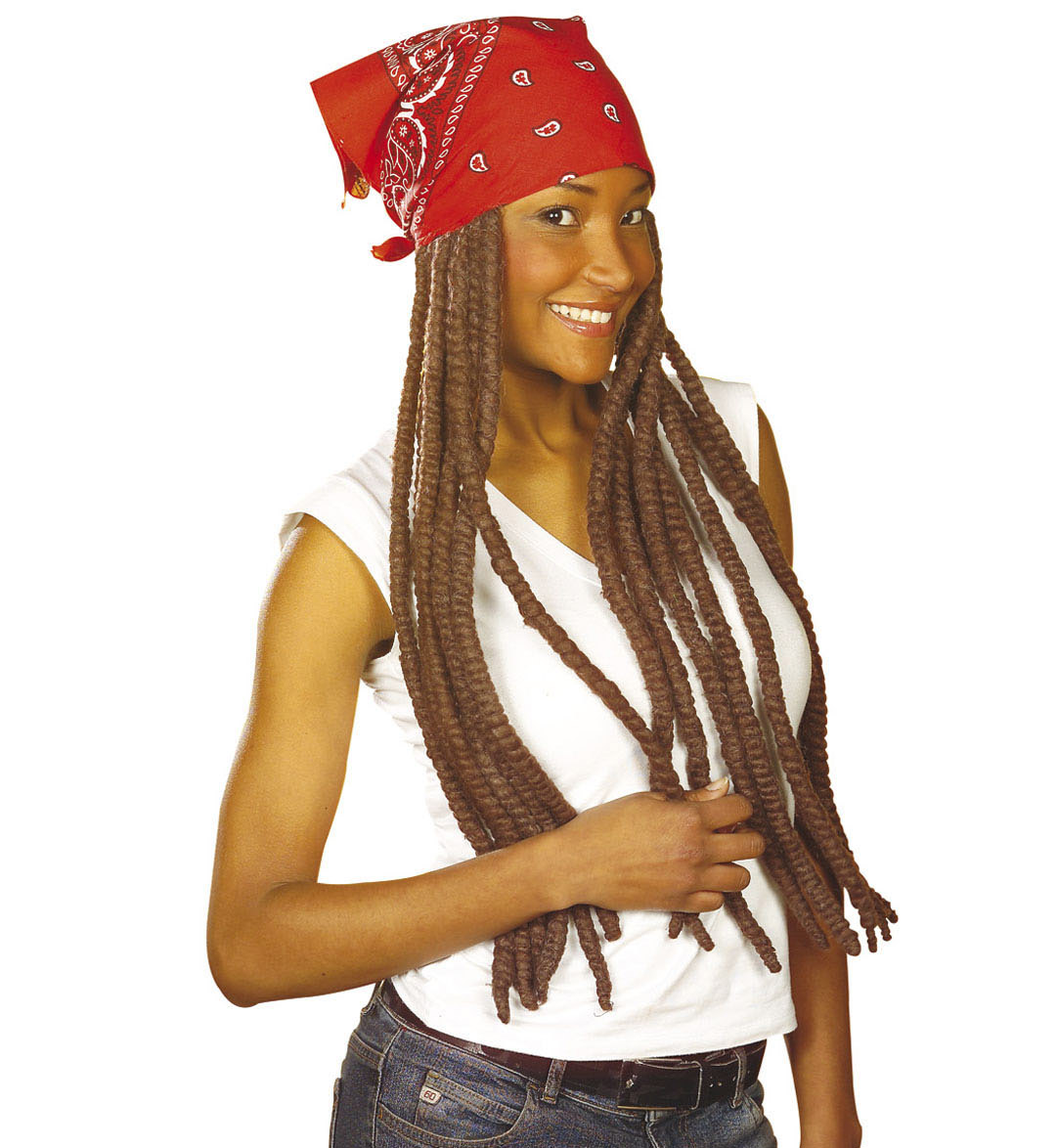 Perruque rasta marron et bandana rouge adulte