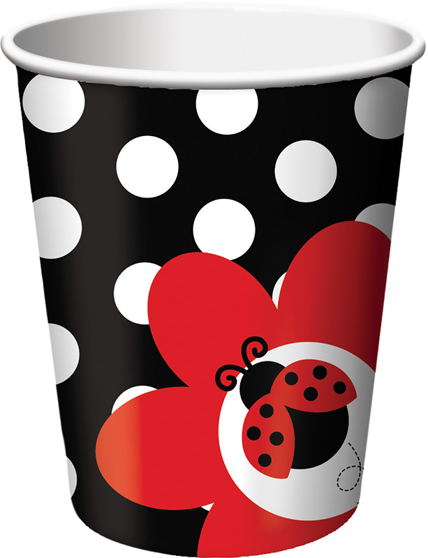 8 Gobelets en carton coccinelle noirs à pois blancs 25 cl