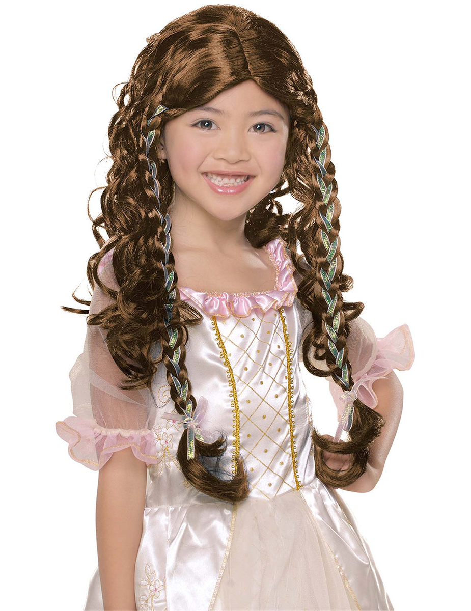 Perruque princesse châtain fille