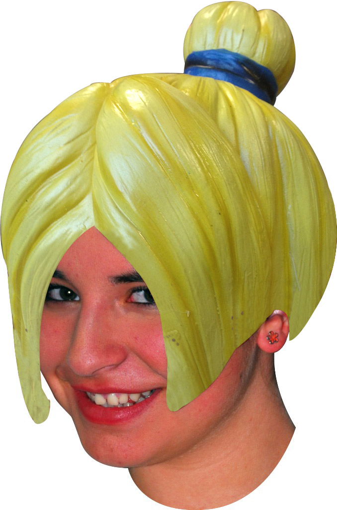 Perruque manga jaune coiffure chignon en latex adulte femme