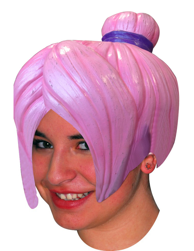 Perruque manga rose coiffure chignon en latex adulte femme