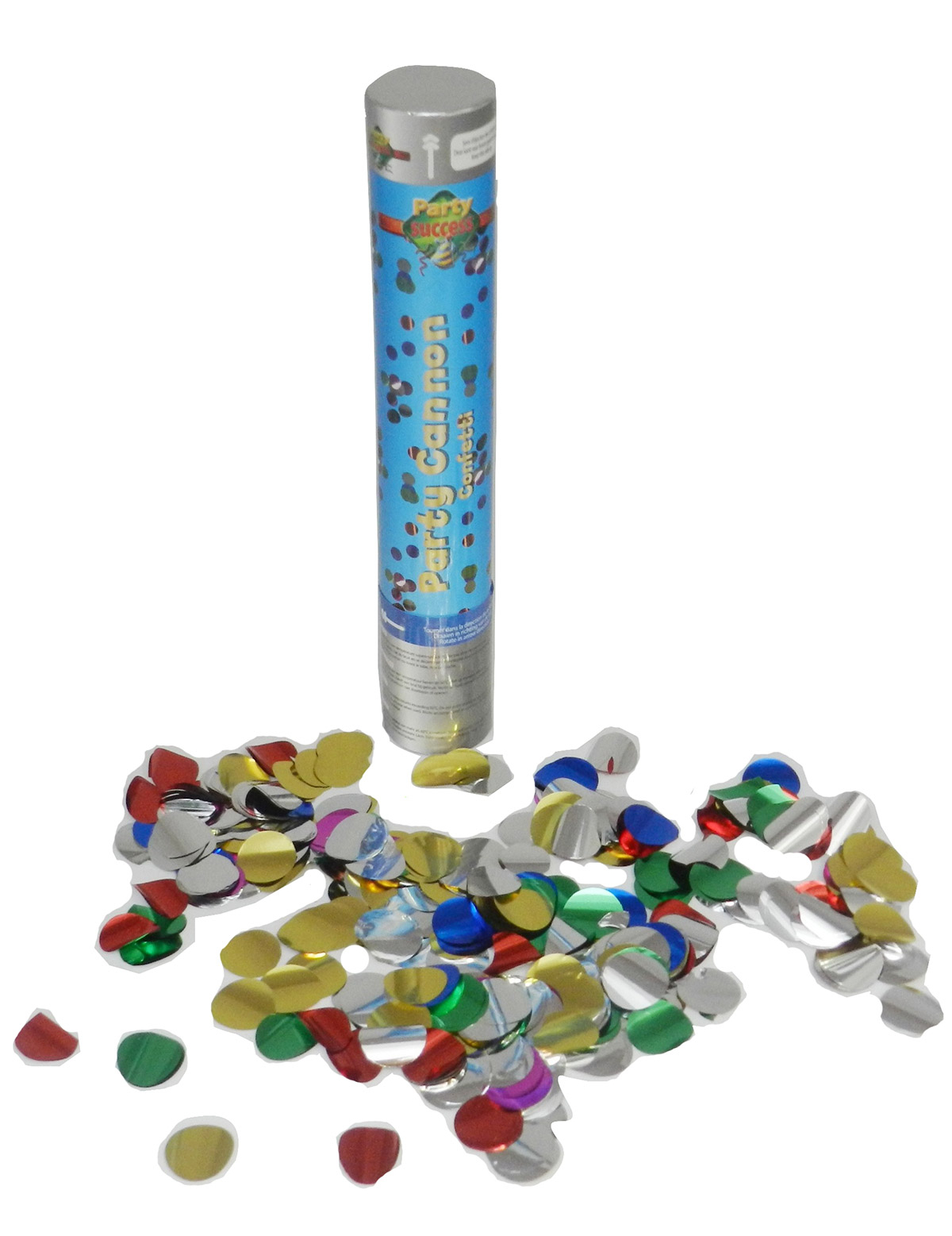 Canon à confettis avec confettis ronds métalliques 24cm