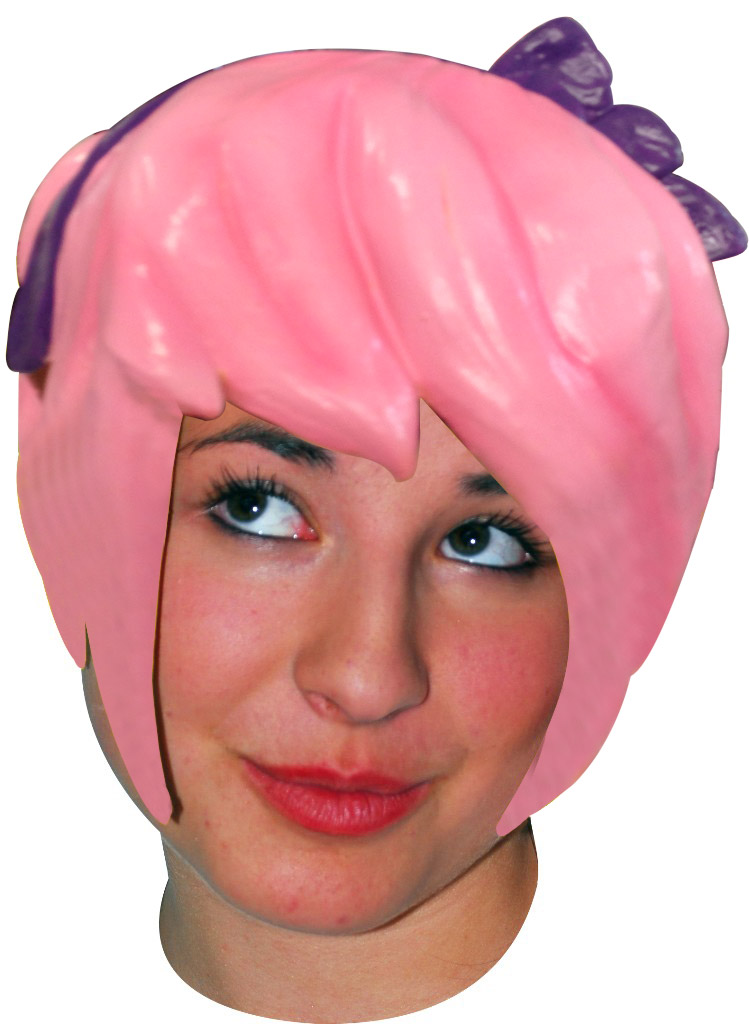 Perruque latex manga carré plongeant rose adulte