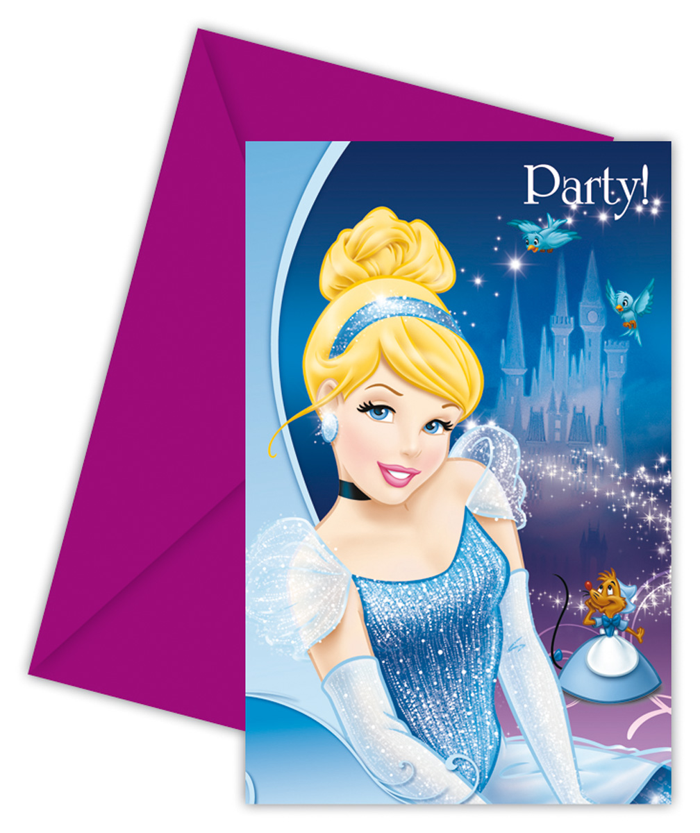 6 cartes invitation carton Cendrillon avec enveloppes