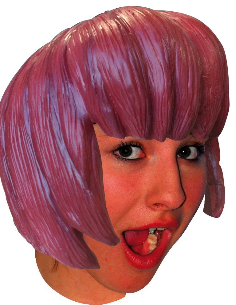 Perruque latex manga carré avec frange adulte couleur rose