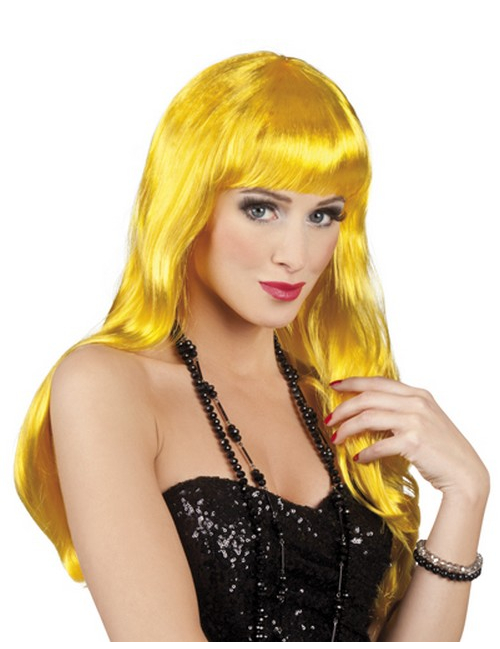 Perruque longue jaune femme