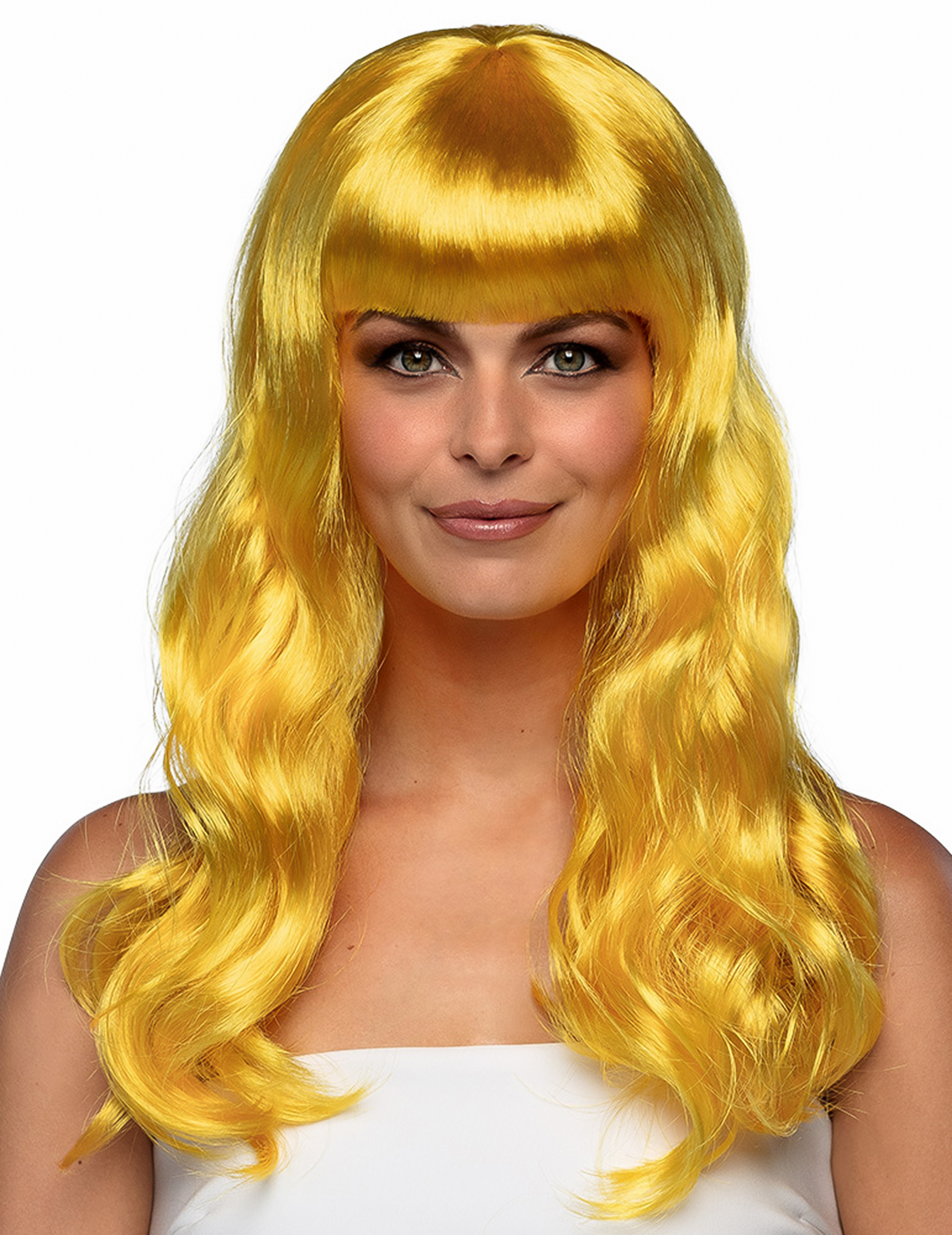 Perruque longue jaune femme
