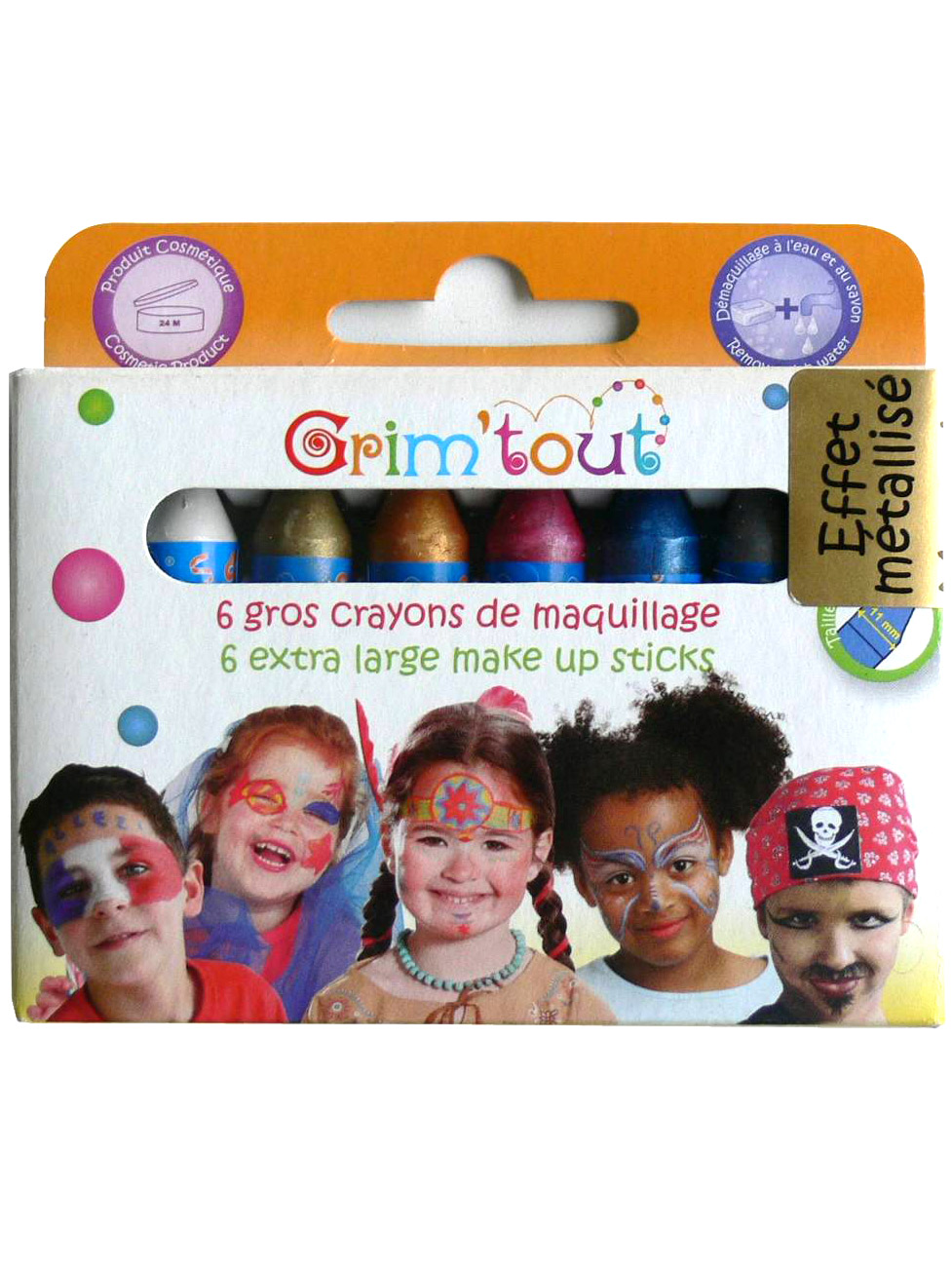 6 crayons de maquillage couleurs métalliques Grim'Tout® sans parabène