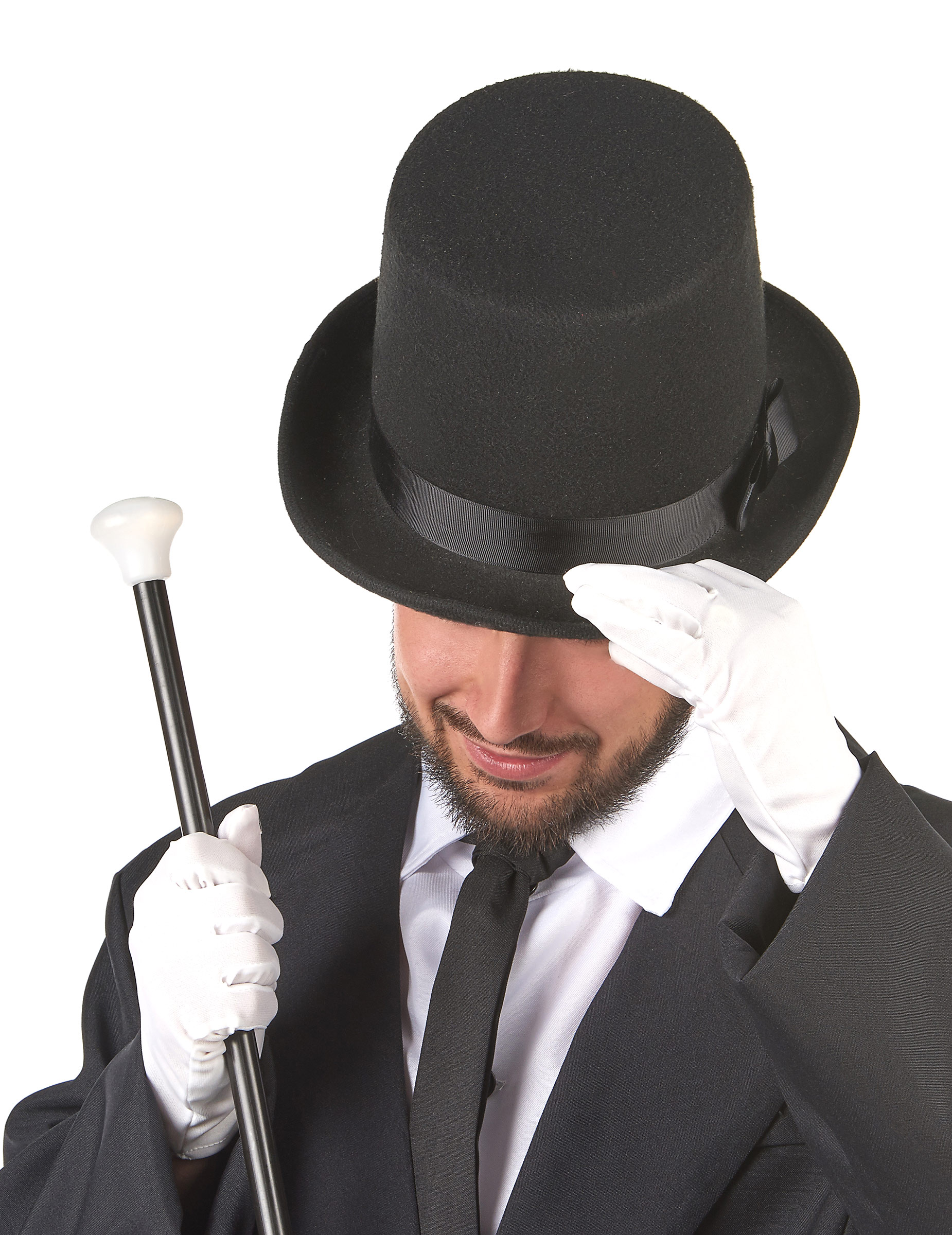 Chapeau haut de forme noir avec n ud adulte