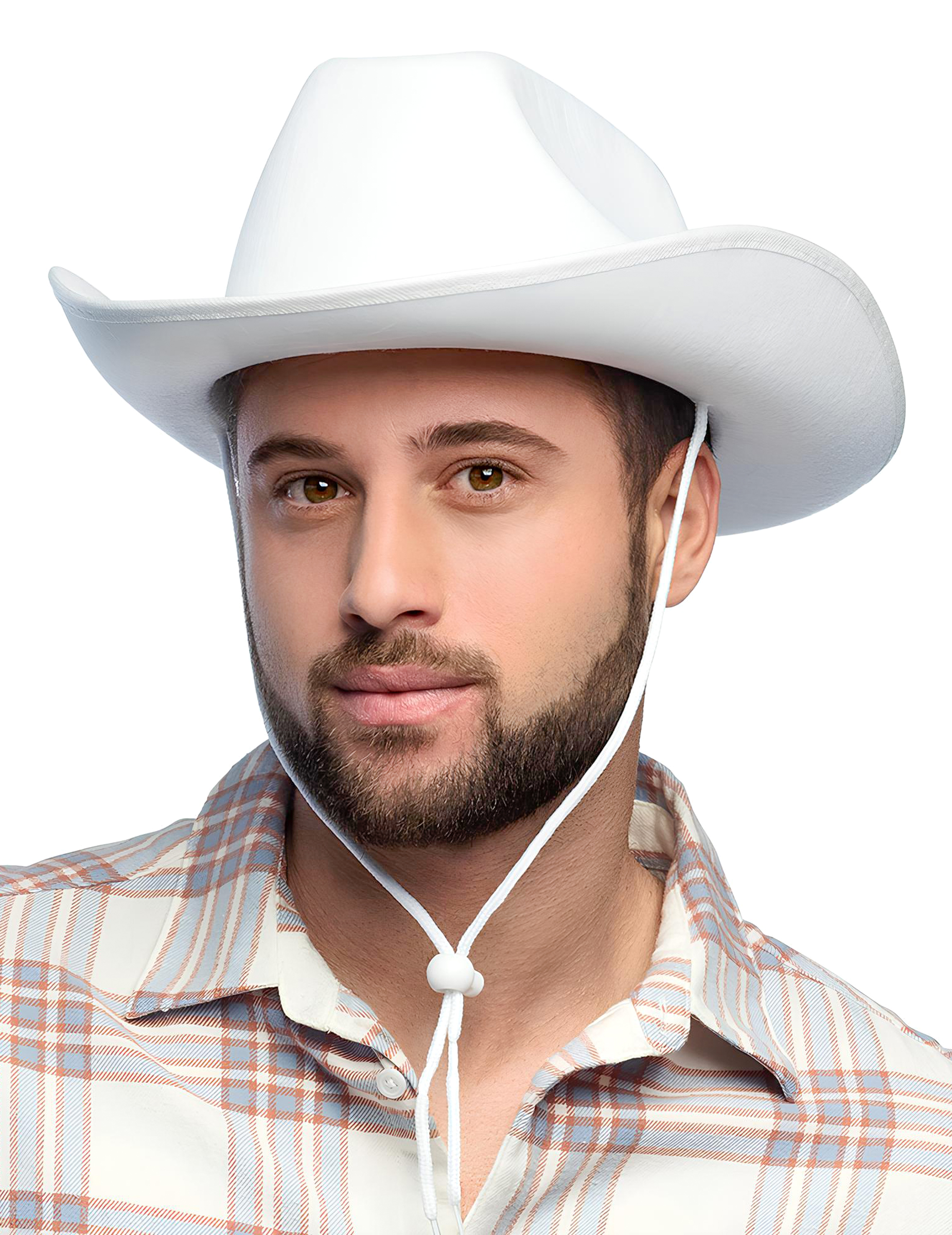 Chapeau cowboy blanc adulte avec cordelette