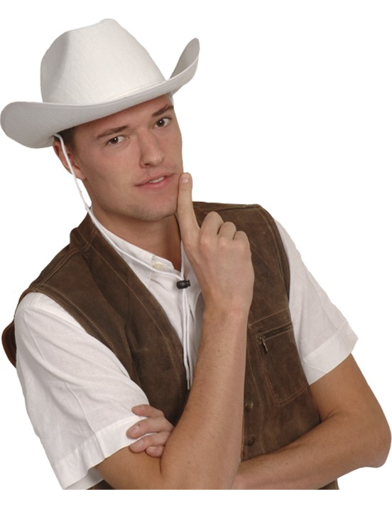 Chapeau cowboy blanc adulte avec cordelette