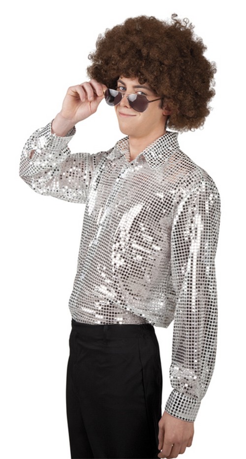 Chemise disco argentée homme