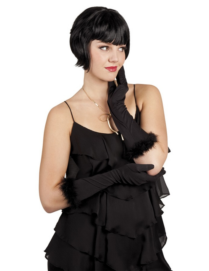Gants longs noirs avec fourrure adulte