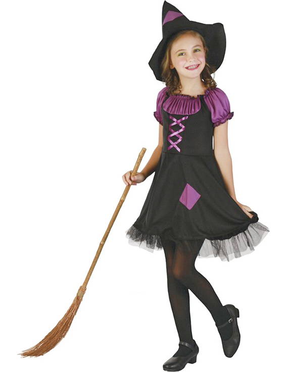 Déguisement sorcière violette avec chapeau fille