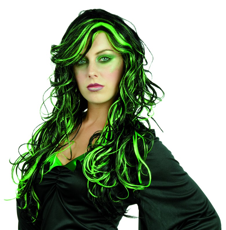 Perruque noire et verte femme