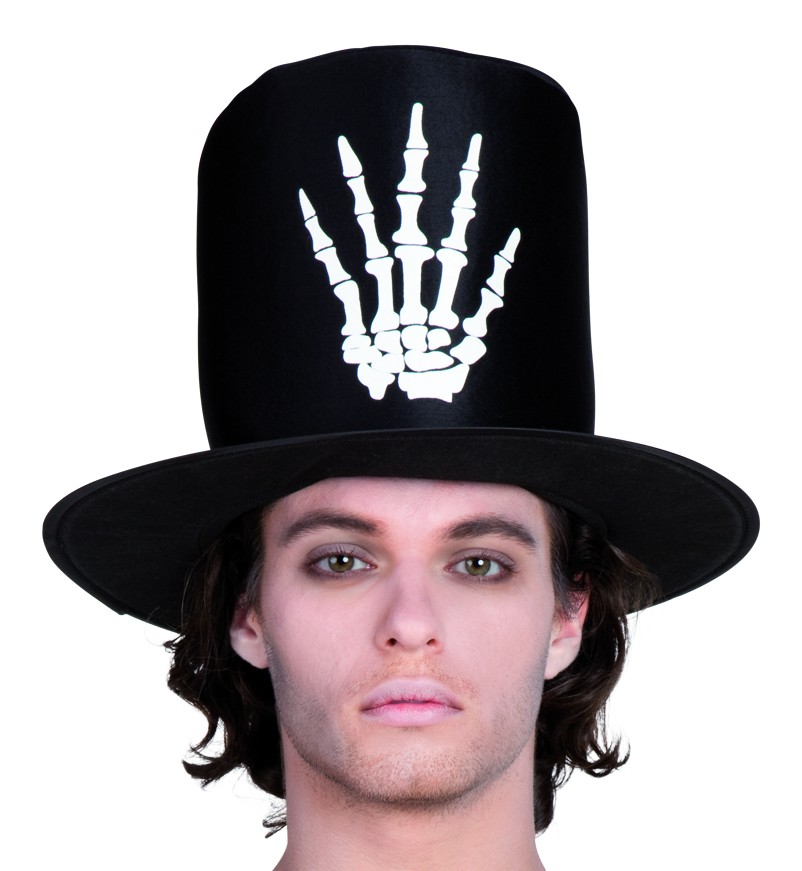 Chapeau haut de forme main squelette homme