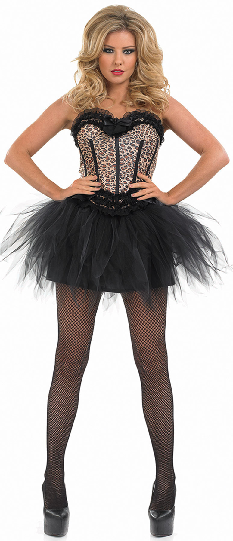 Déguisement danseuse burlesque léopard beige femme
