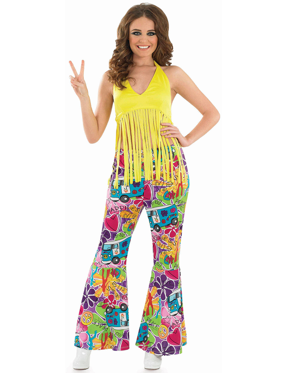 Haut à franges jaune hippie femme