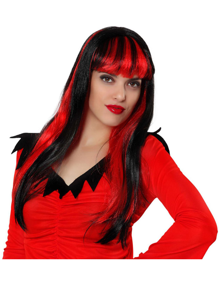 Perruque vampire à frange mèches rouges femme