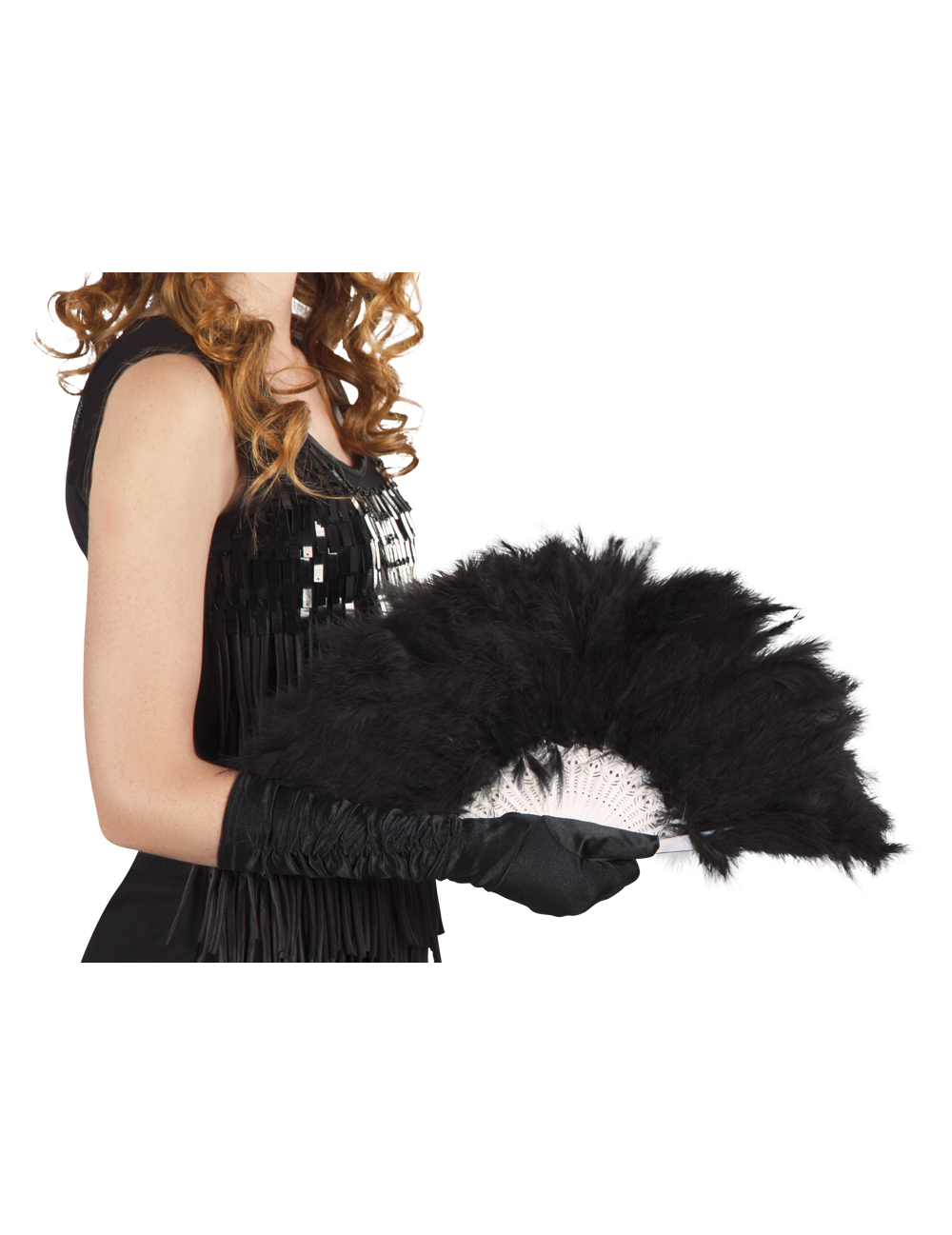 Eventail à plumes noires 25 cm