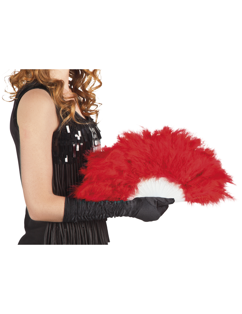 Eventail à plumes rouges 25 cm