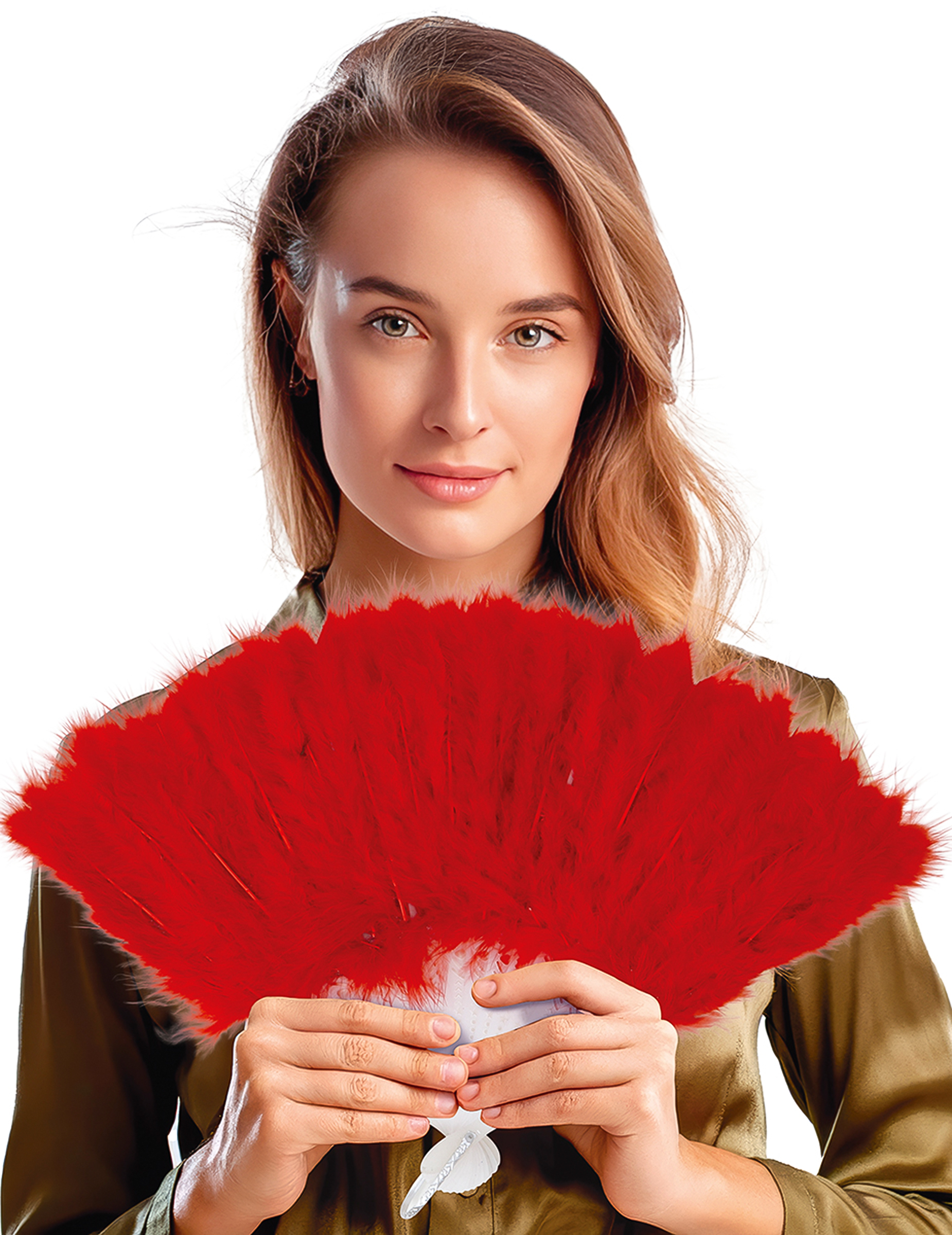 Eventail à plumes rouges 25 cm