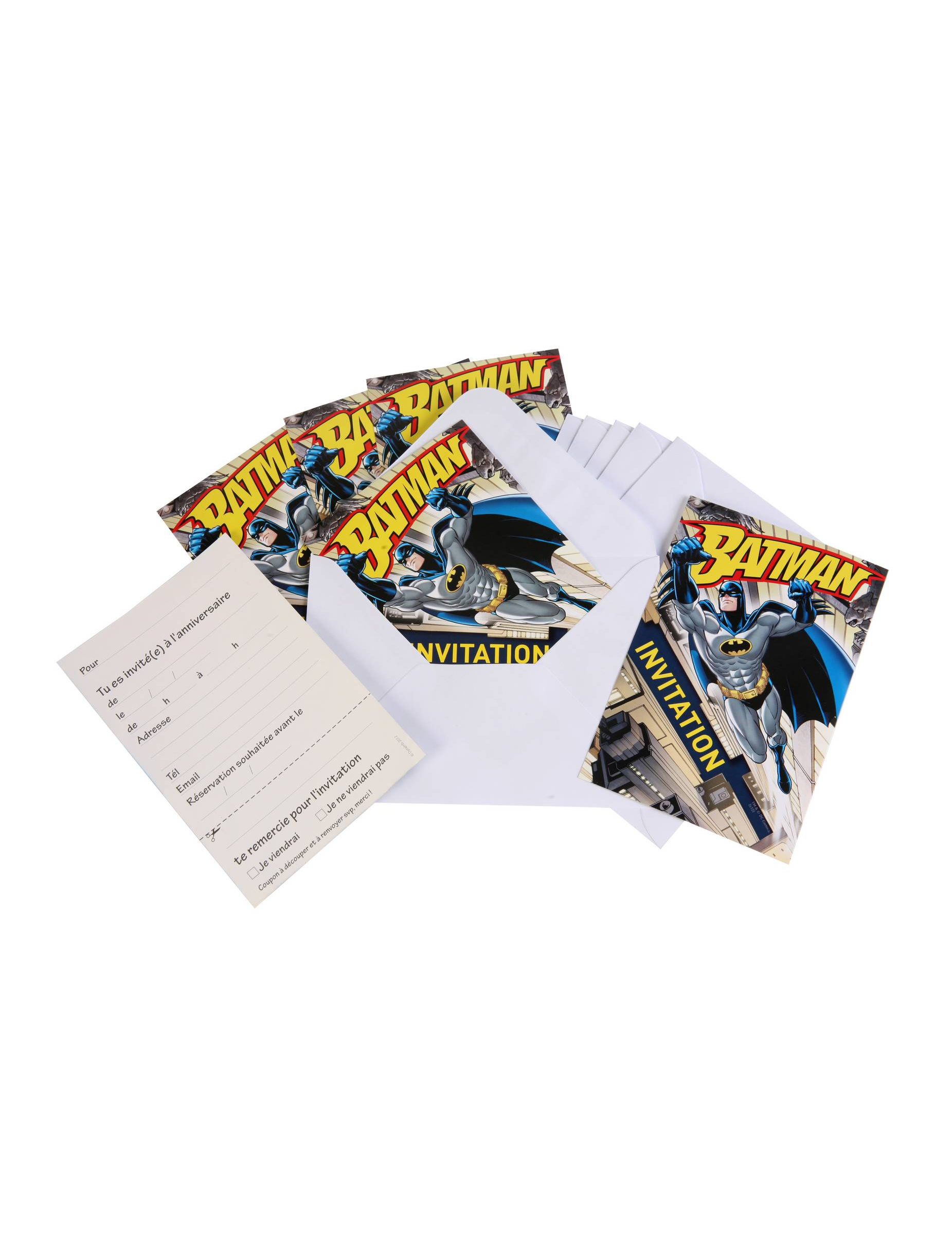6 Cartons d'invitation avec enveloppes Batman 10 x 16 cm