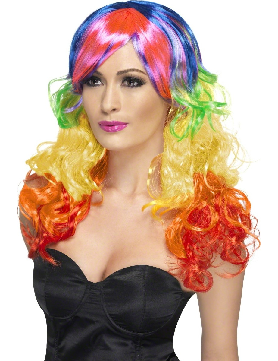 Perruque bouclée multicolore femme