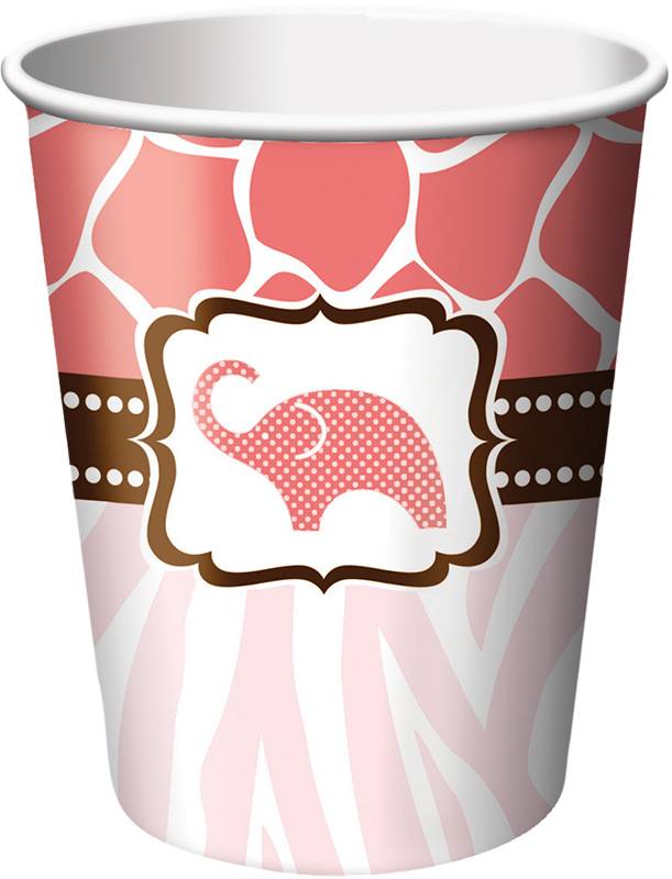 8 Gobelets baby shower safari pink