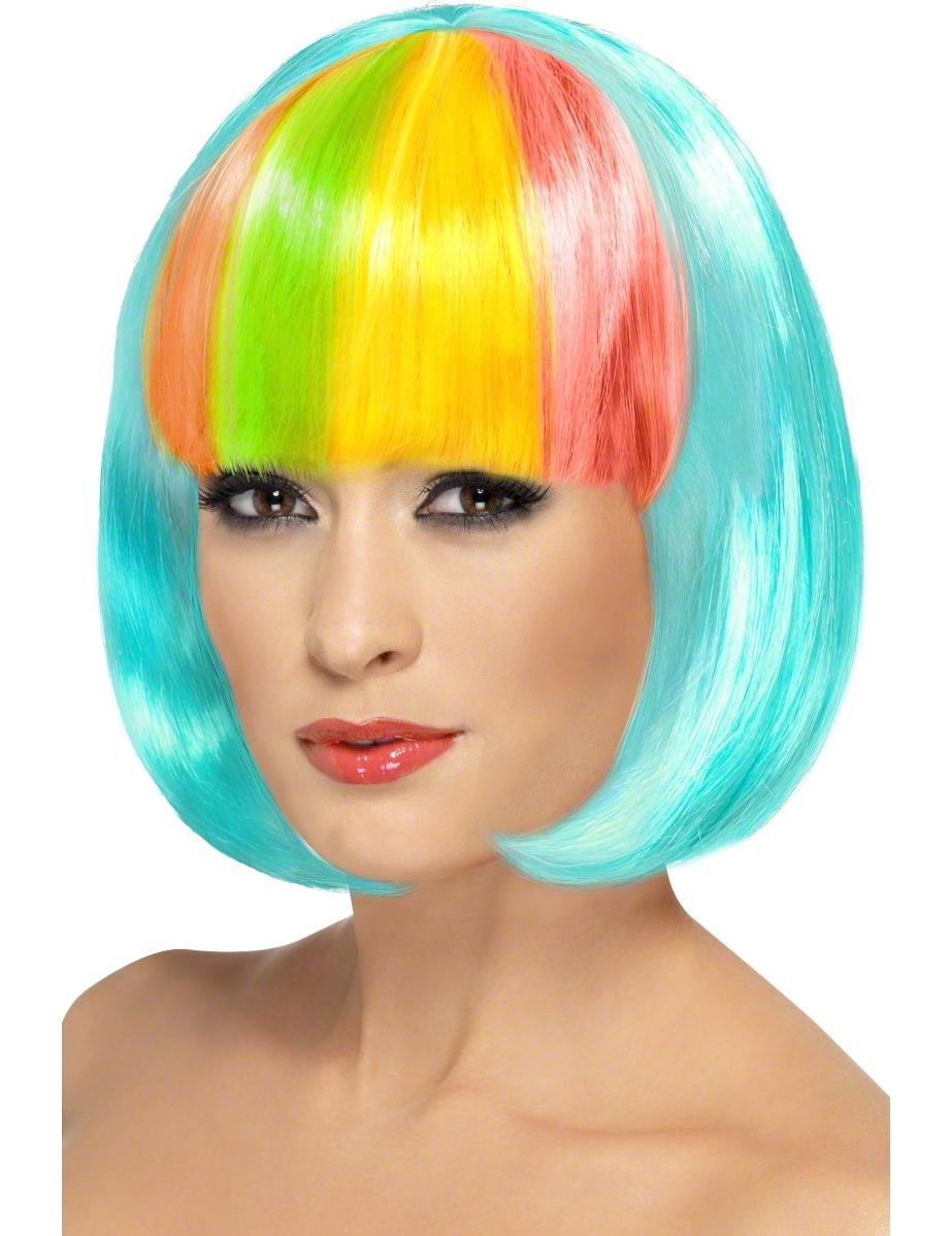 Perruque carrée bleue frange multicolore femme