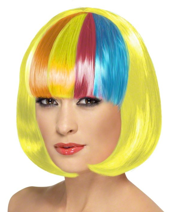 Perruque carrée jaune frange multicolore femme