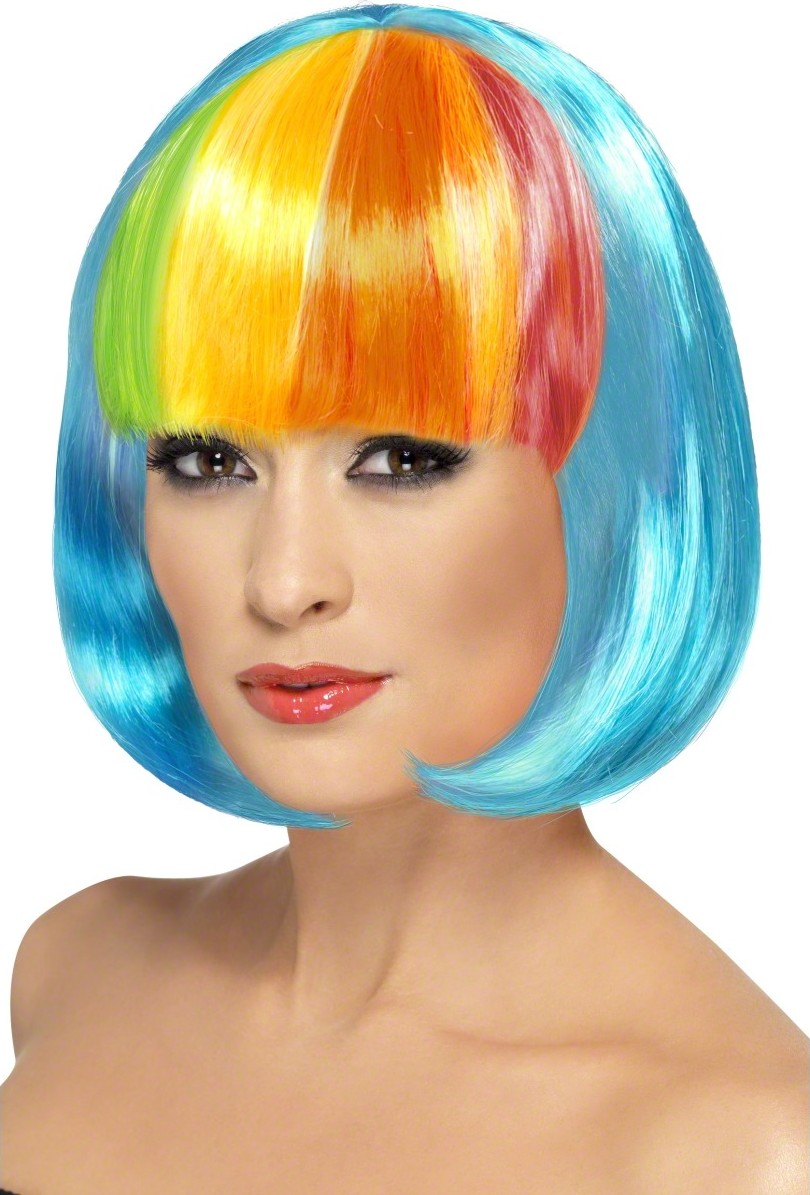 Perruque carrée bleue frange multicolore femme
