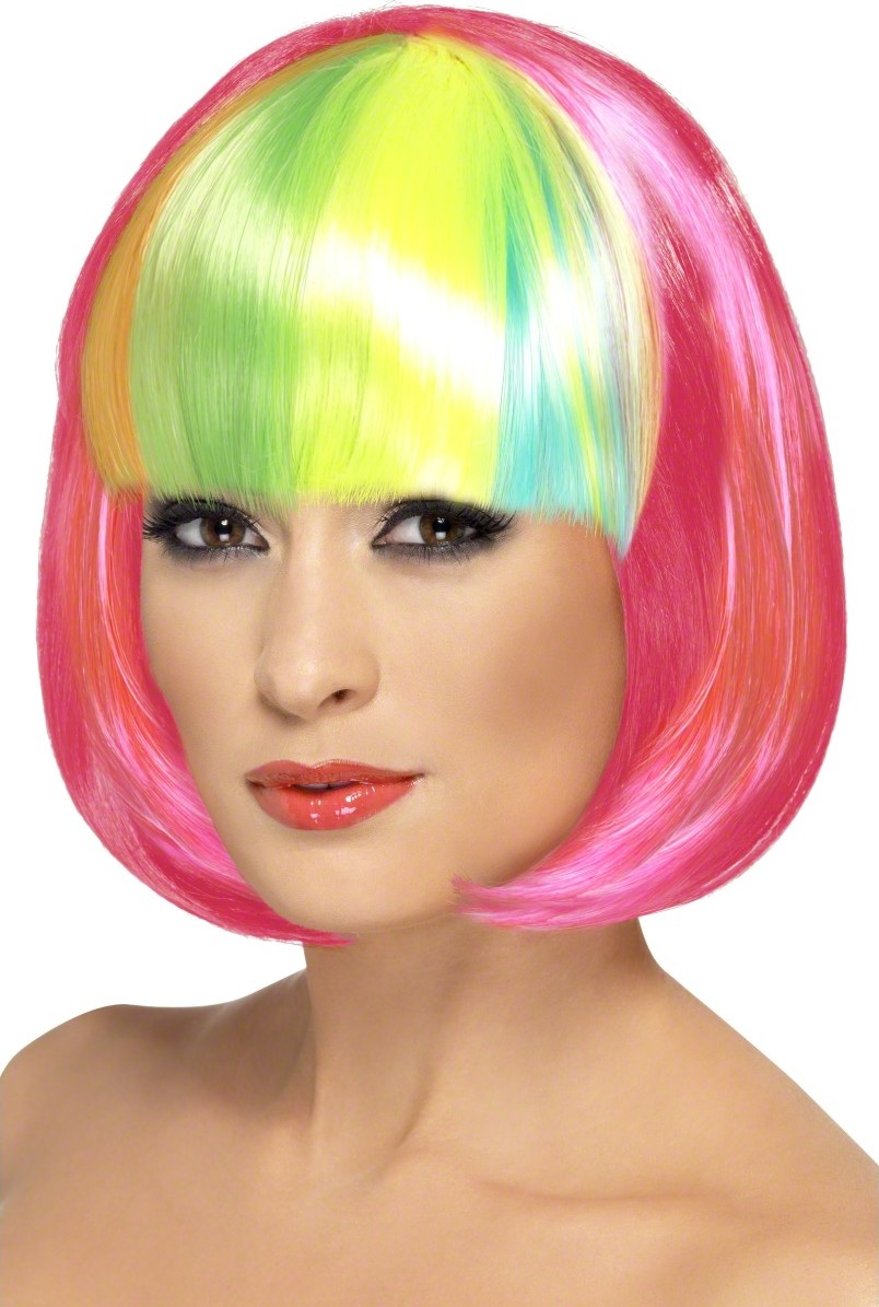 Perruque carrée rose frange multicolore femme
