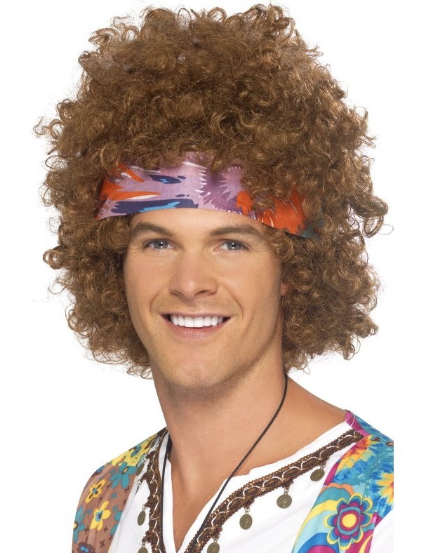 Perruque afro hippie marron homme