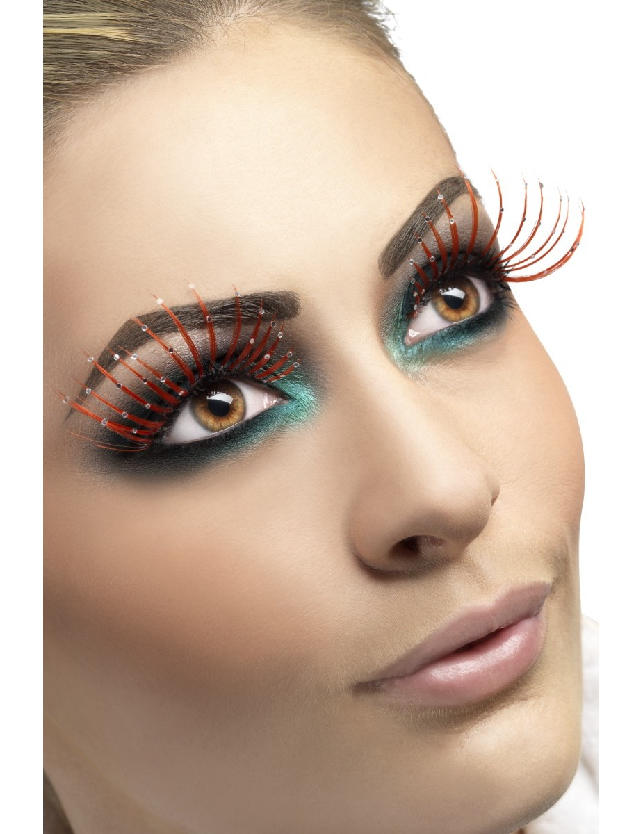 Faux cils longs rouges avec strass adulte