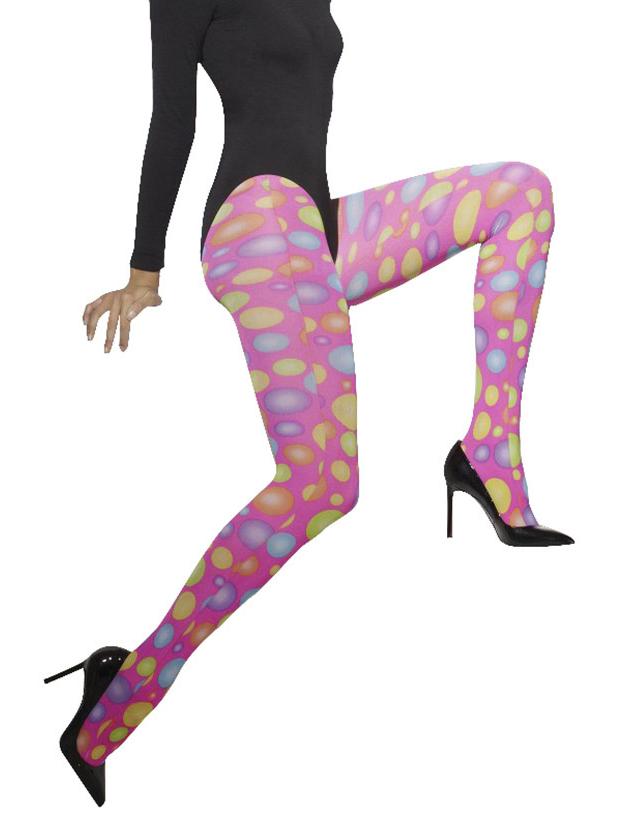 Collants roses à gros pois multicolores femme