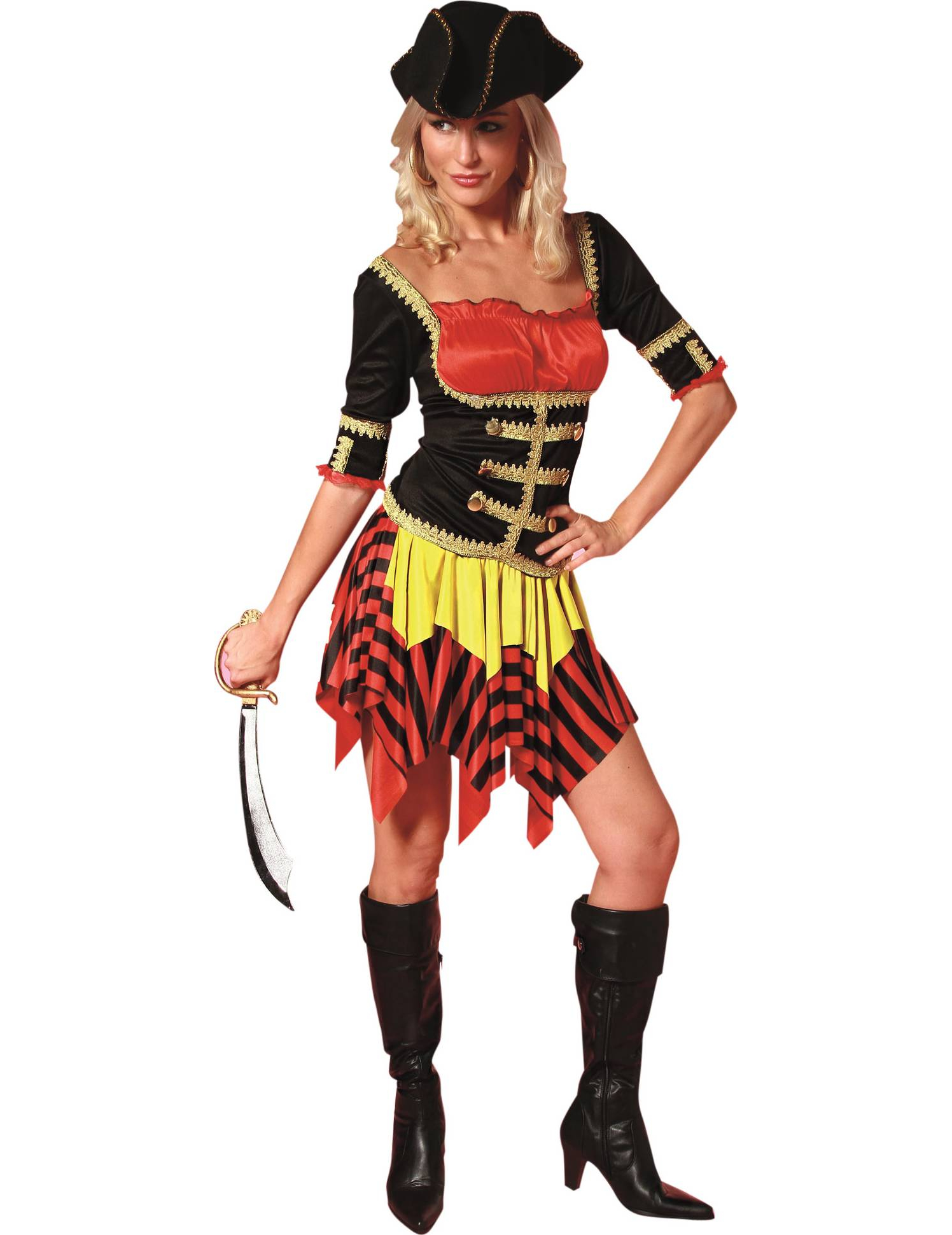 Déguisement pirate rouge et jaune femme