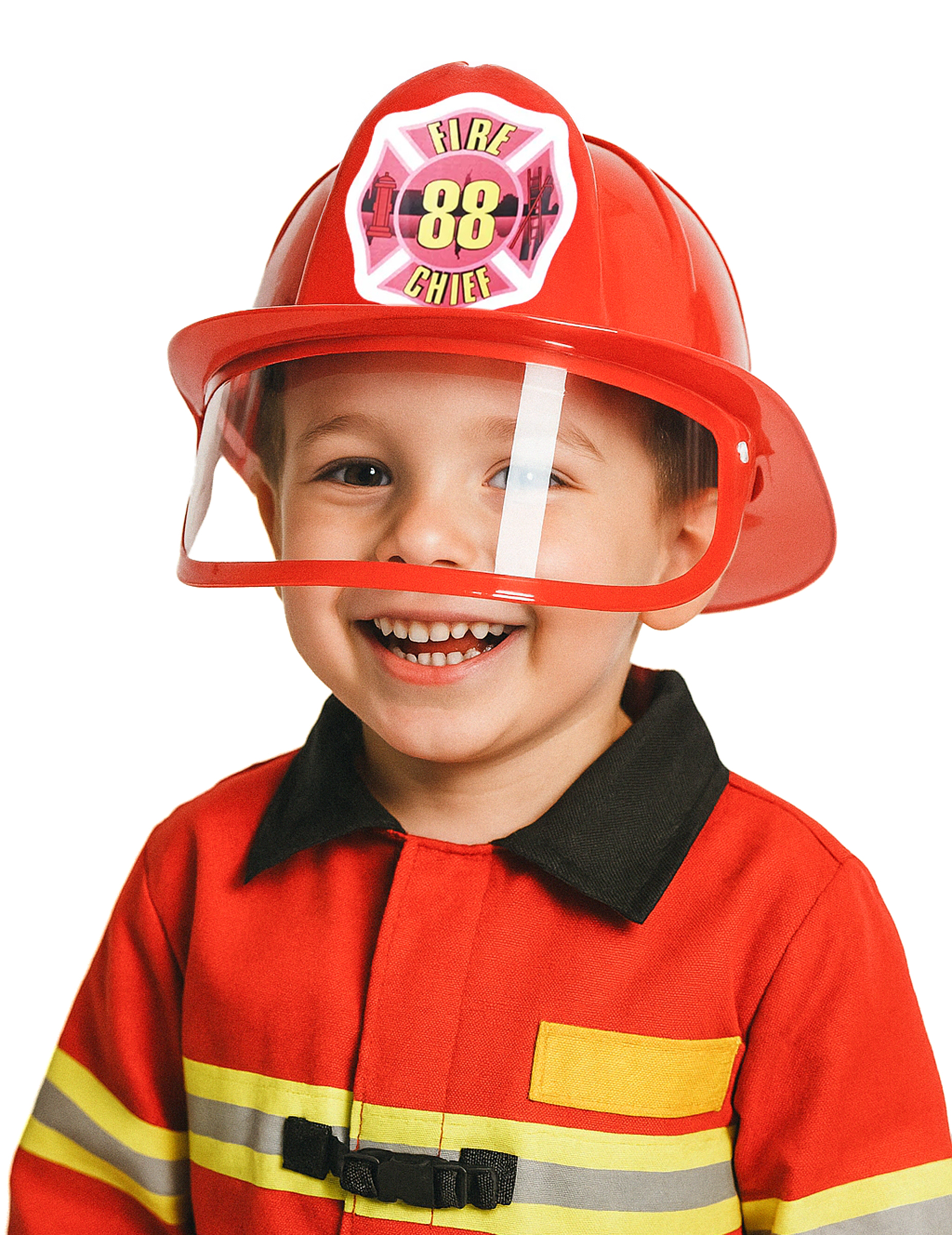 Casque pompier rouge avec visière enfant