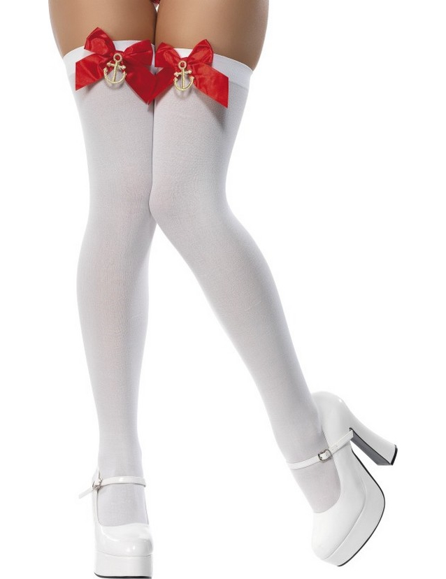 Bas blancs noeud rouge marin femme