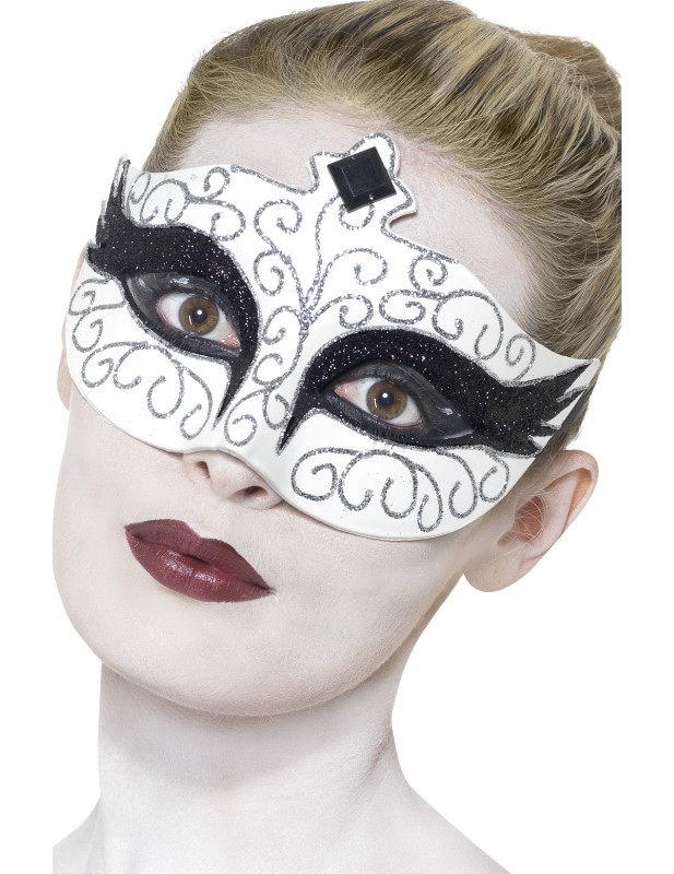 Loup blanc avec paillettes noir et argent adulte