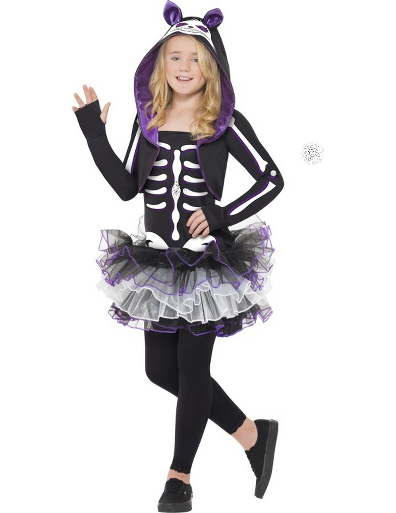 Déguisement squelette chat violet fille Halloween