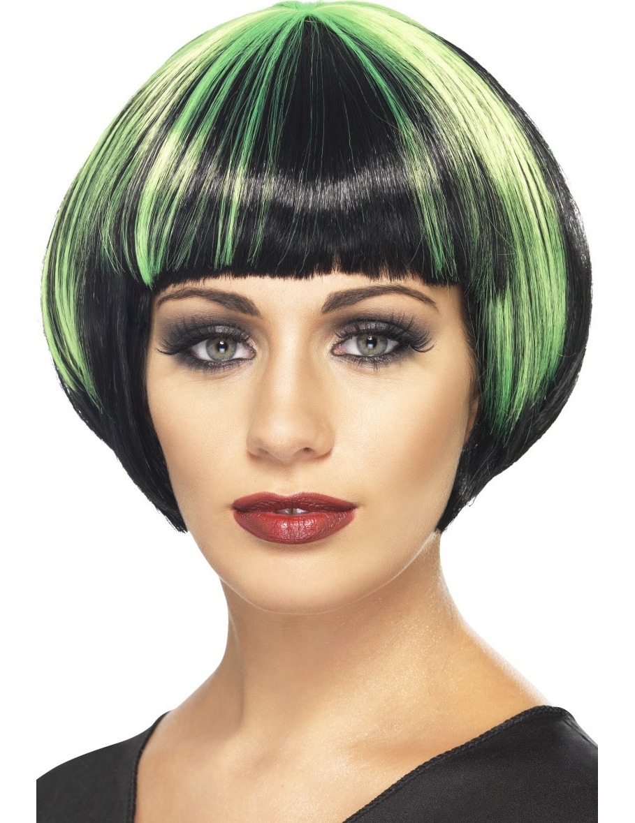 Perruque carré noir et vert femme
