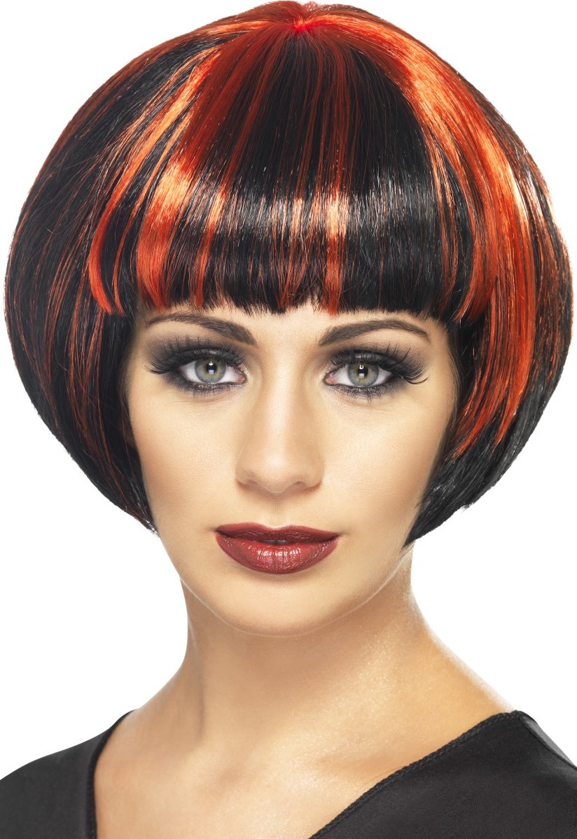 Perruque carré noir et rouge femme